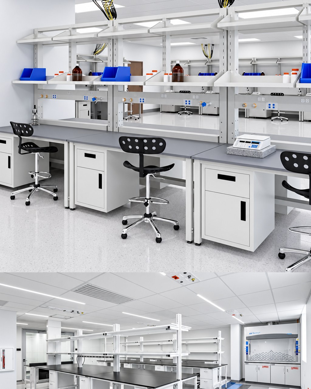 Laboratory benching, service spines and utility infrastructure