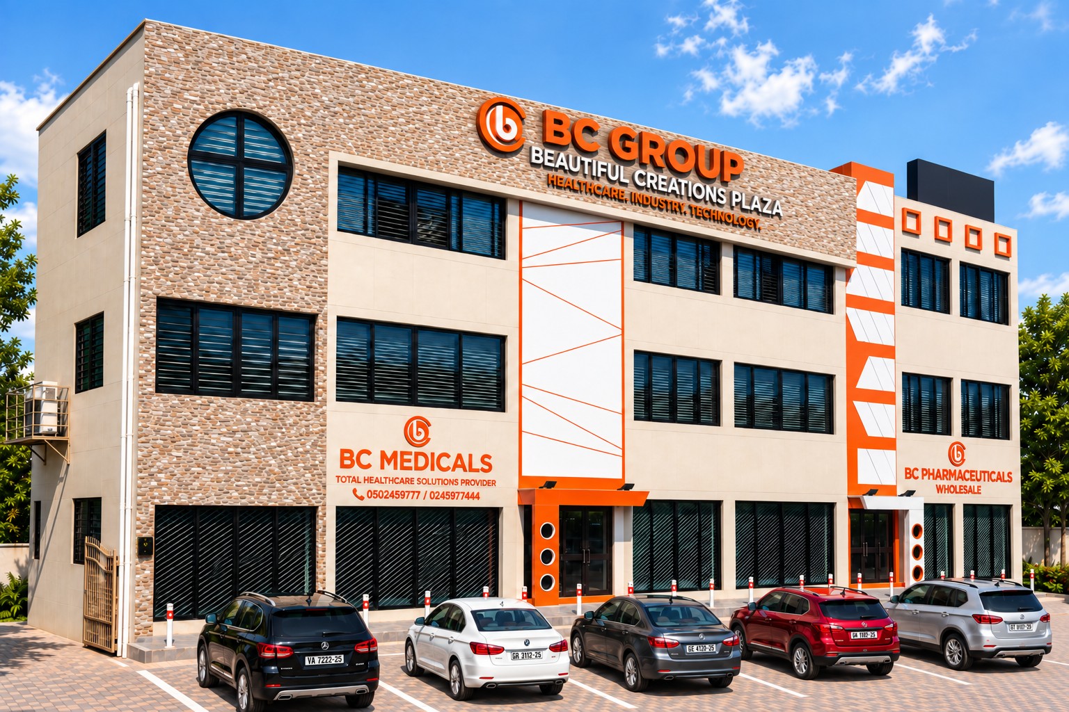 The BC Group building, with BC Medicals and BC Pharmaceuticals signage