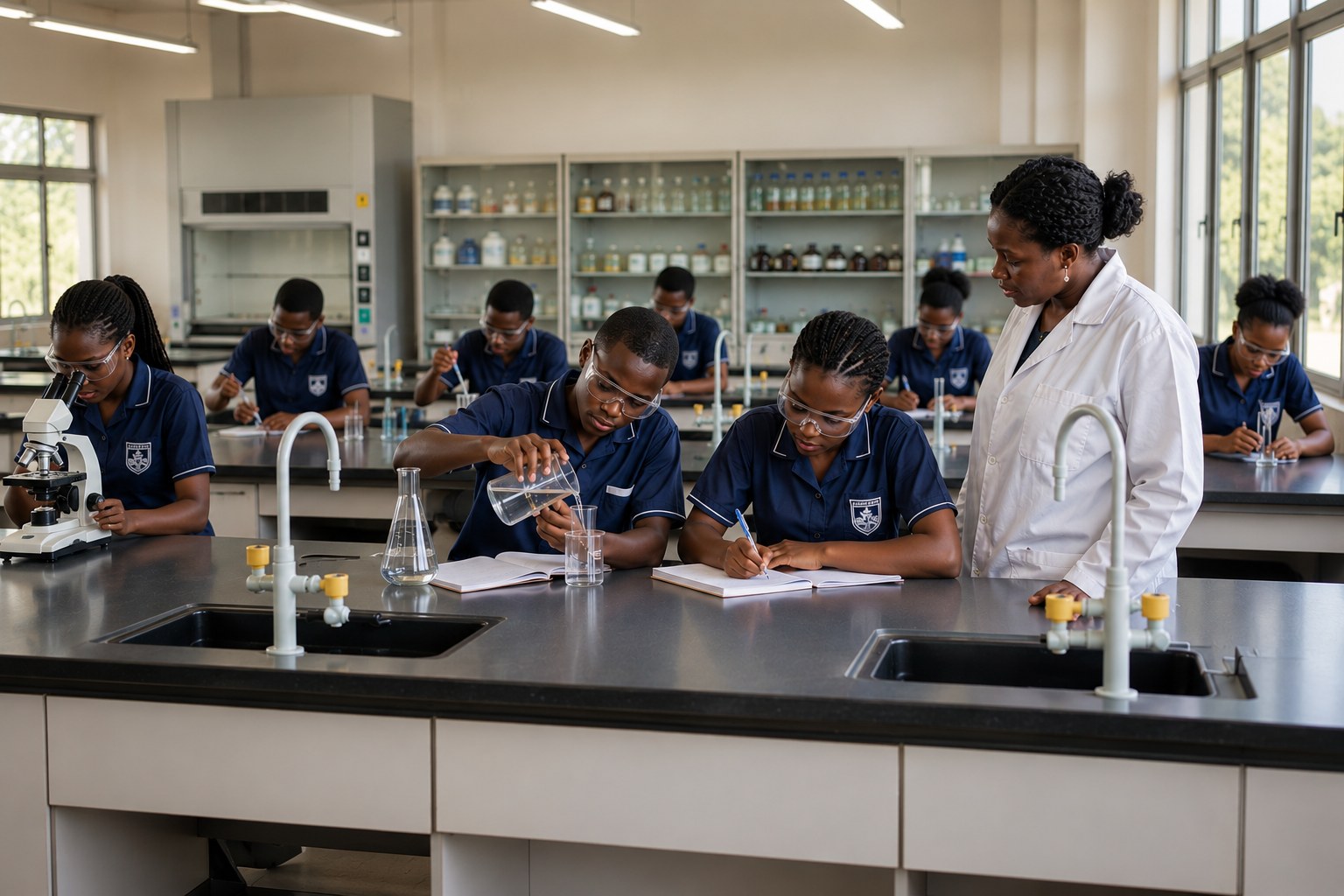 Students conducting a practical in a BC-delivered school science laboratory